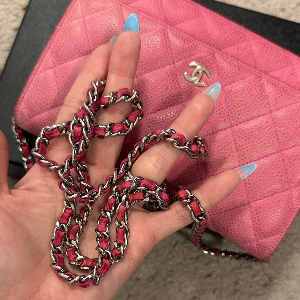 CHANEL Pink Quilted Caviar Leather Wallet with CC Turnlock